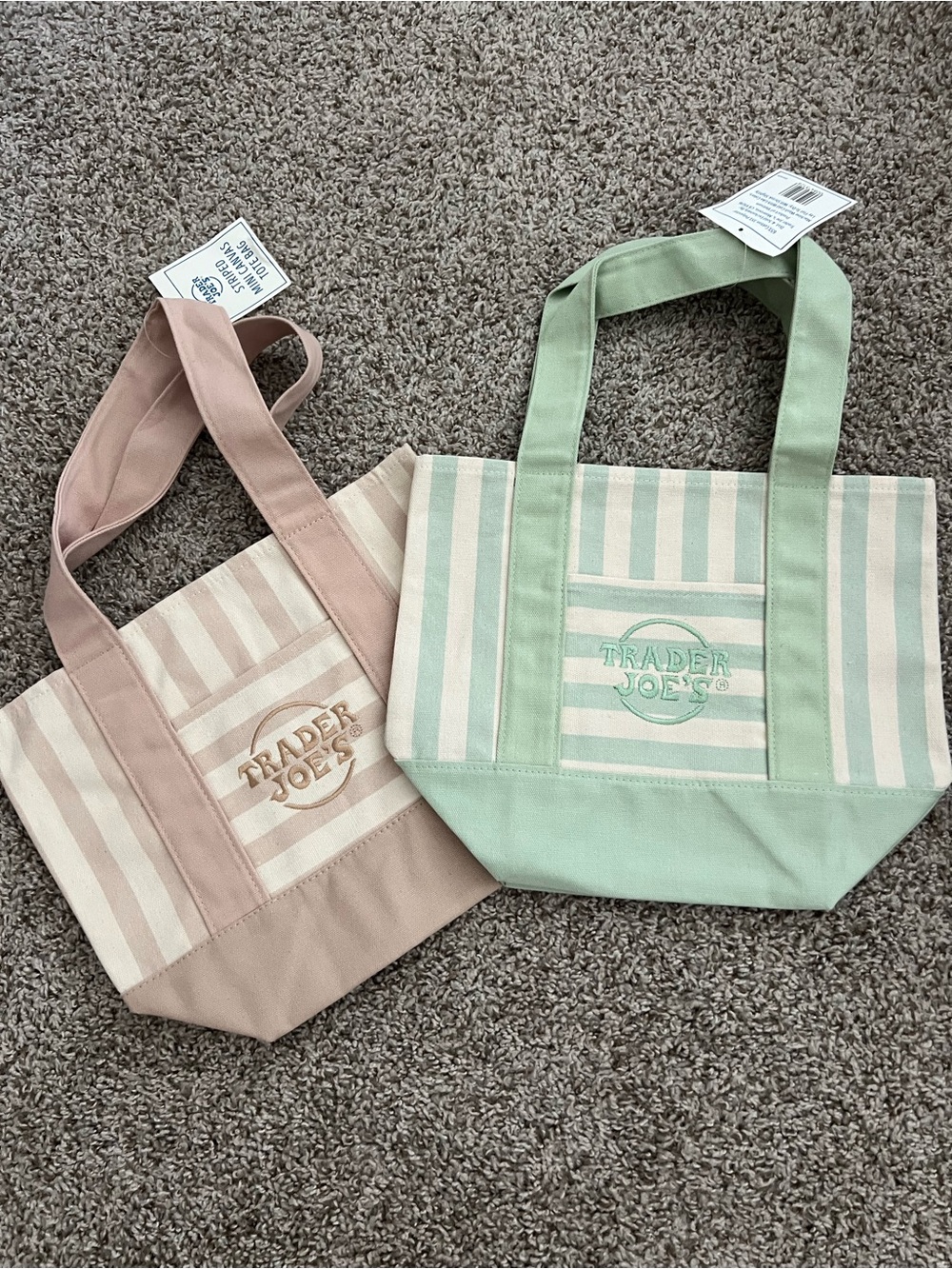 Trader Joe's Women’s Striped Tote Bag - Sage and Beige